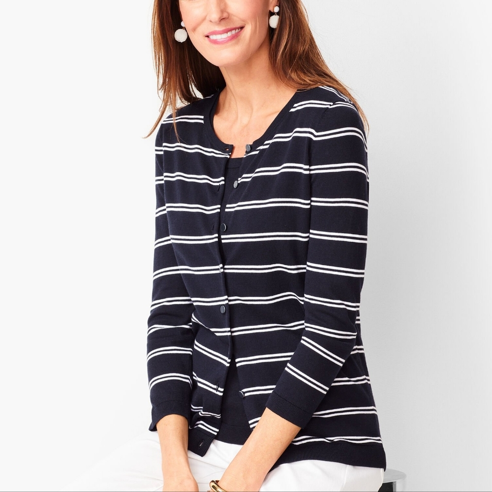 Talbots navy charming stripe cardigan size xlp